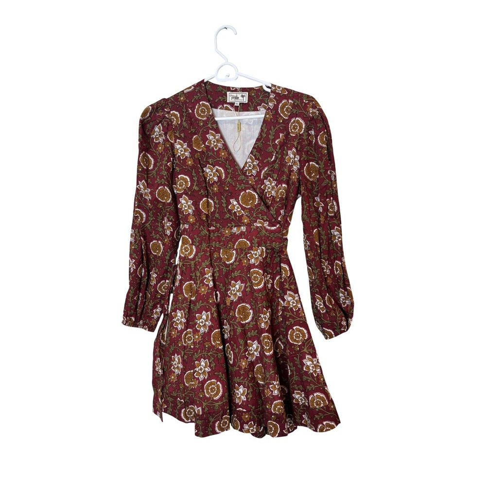 Mille Dress Womens XS Red‎ Floral Wrap Long Sleeve Cotton Fit & Flare Mini Boho